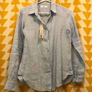 Uniqlo Light Blue Premium Linen Collar Shirt - XS